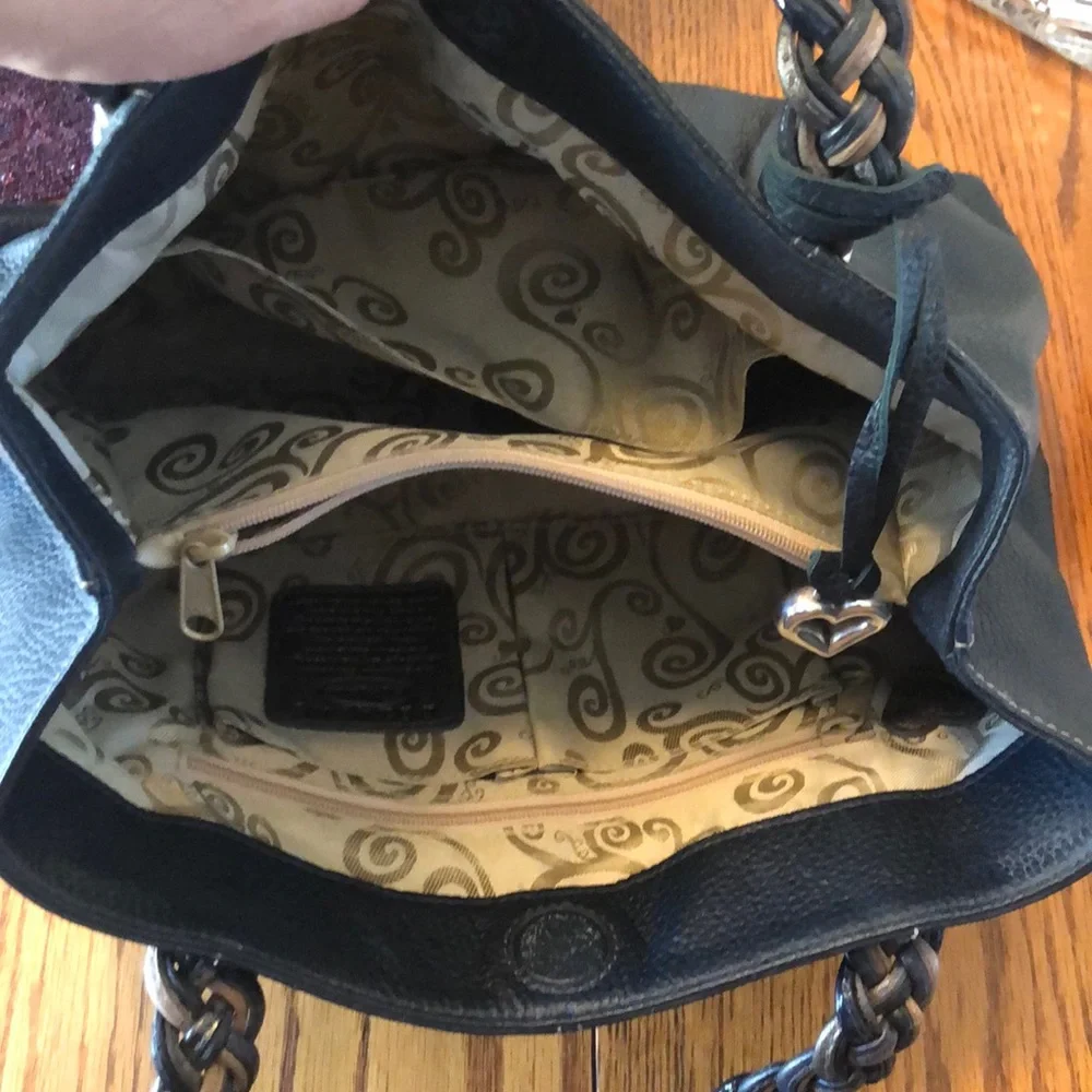 Brighton Black Shoulder Bag with Tan Braided Handles